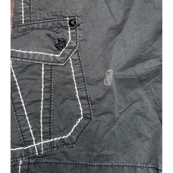 Rock Revival Mens Classic Cargo Shorts Gray Heavy White Stitch Distressed 32 23 - Picture 5 of 16